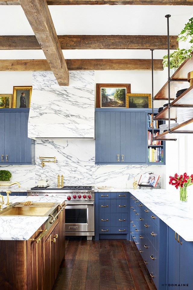 Handcrafted Kitchen in Dusty Blue and Wood - Town & Country Living