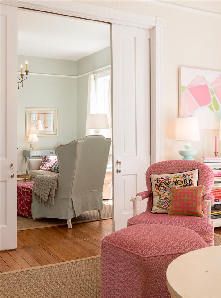 Pink chair in living room