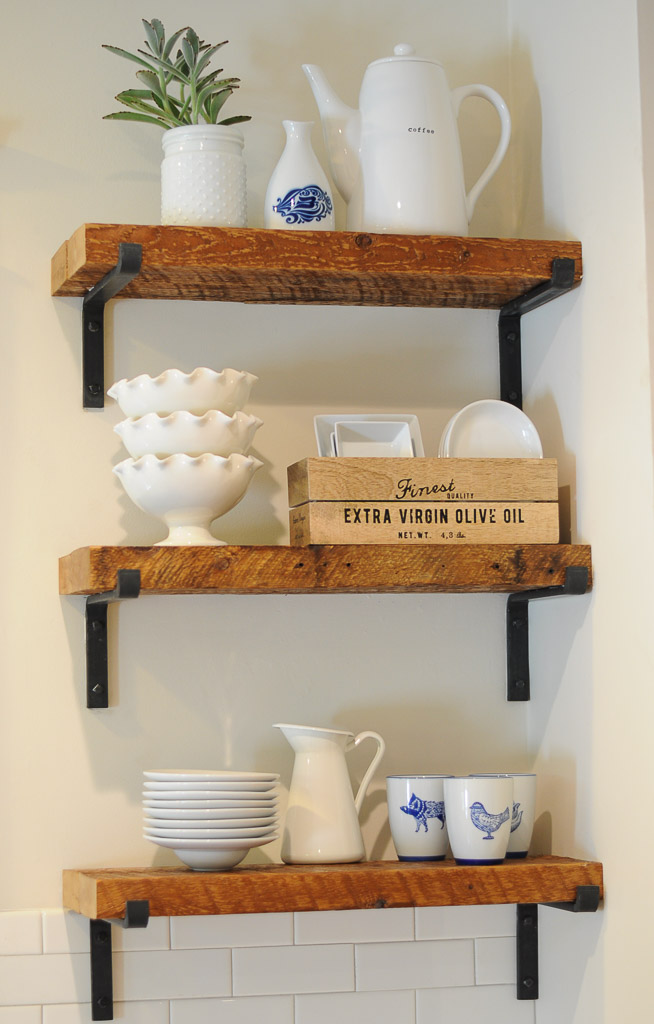 Closeup of kitchen shelves