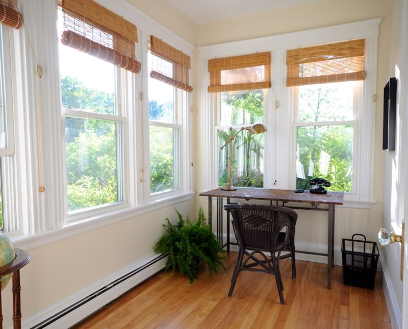 Sunny room with small desk and chair