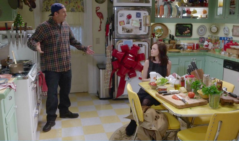 Luke and Rory talking in the kitchen