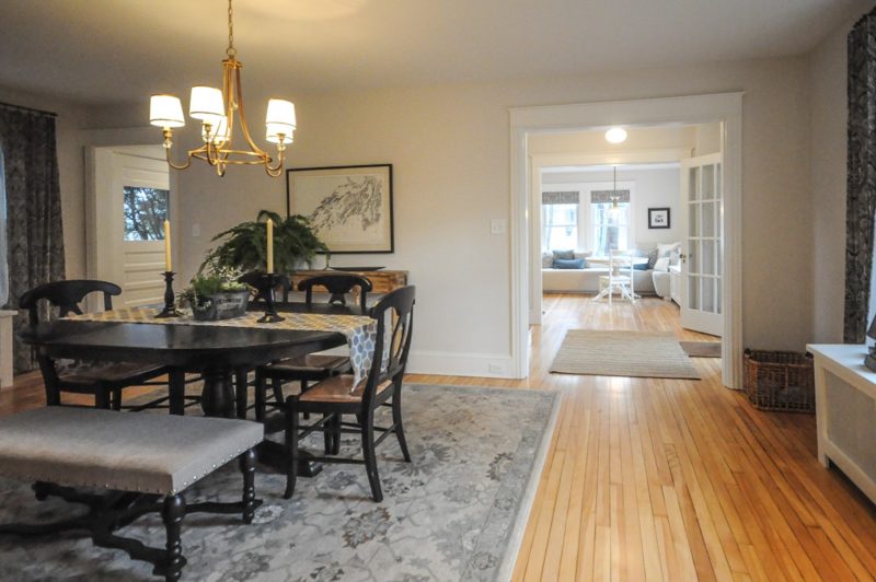 Dining room with table and chairs after remodel