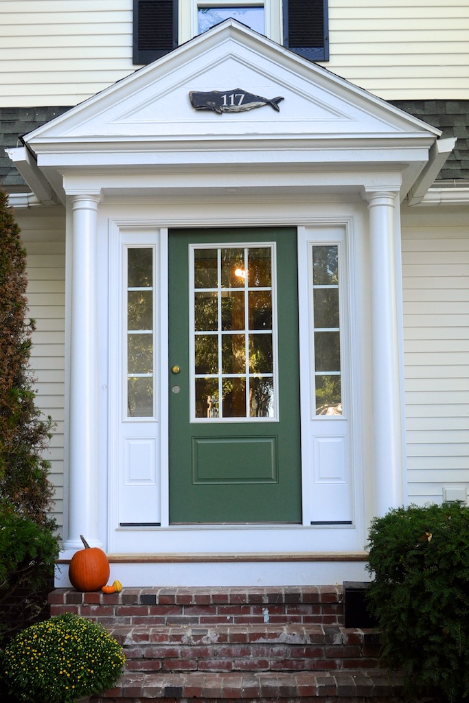 Closeup of front door after it was painted green