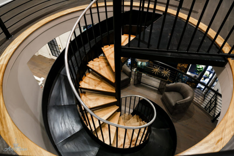 Looking down spiral staircase