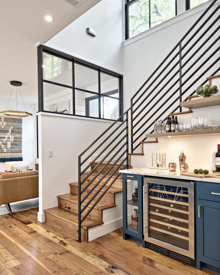 Staircase with modern wrought iron horizontal railings