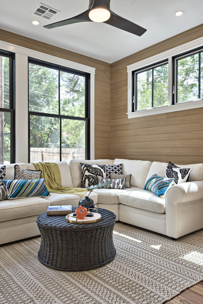 Sunroom with sectional sofa