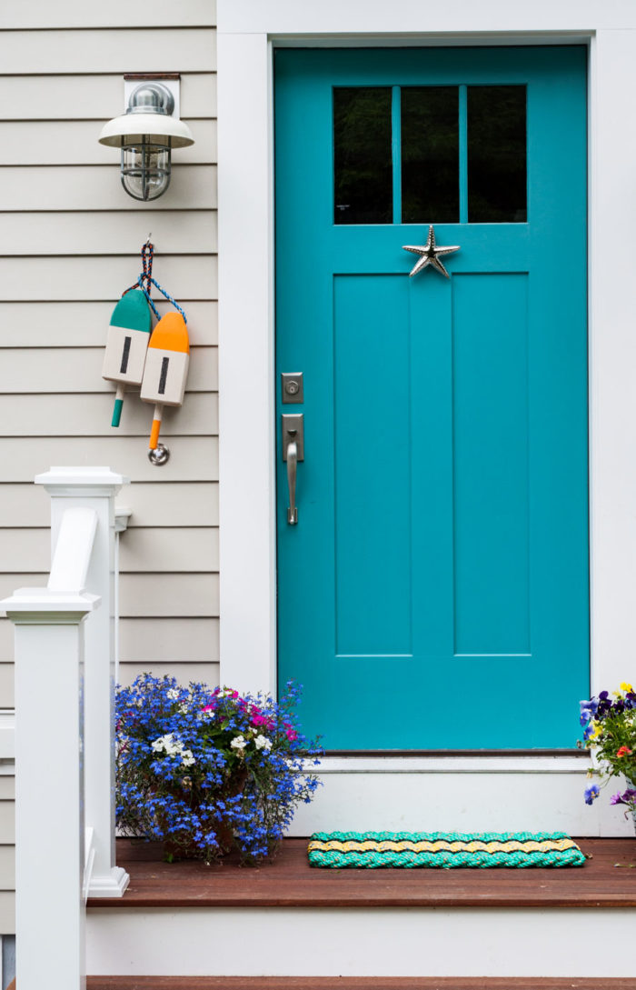 Bright teal blue door