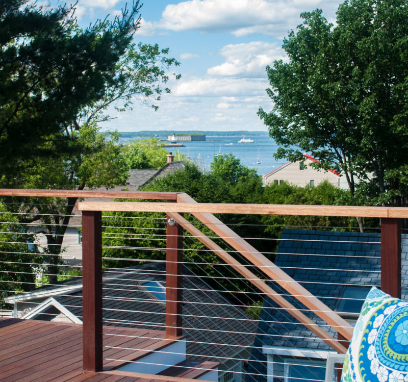 Upper deck railing with water views