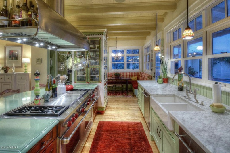 A kitchen with banquette seating