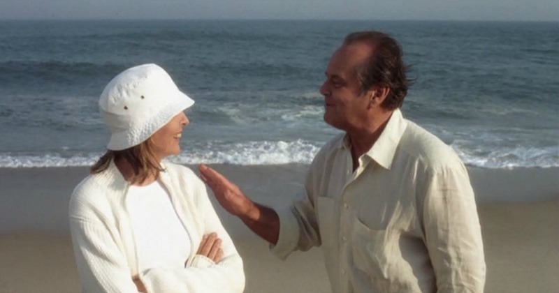 Diane Keaton and Jack Nicholson standing on the beach