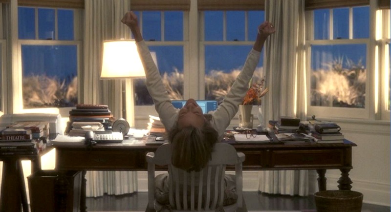 Screenshot of Diane Keaton at Erica\'s desk