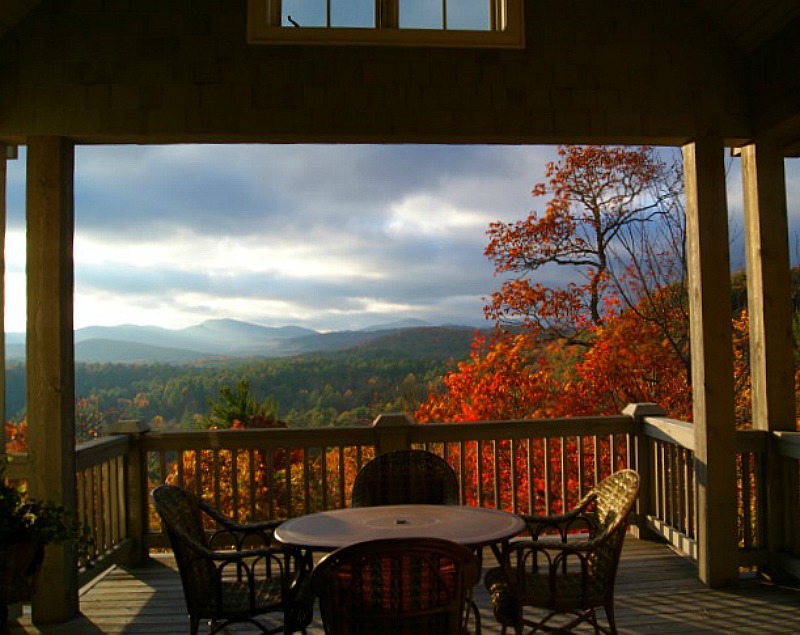 mountain view from porch in fall cashiers