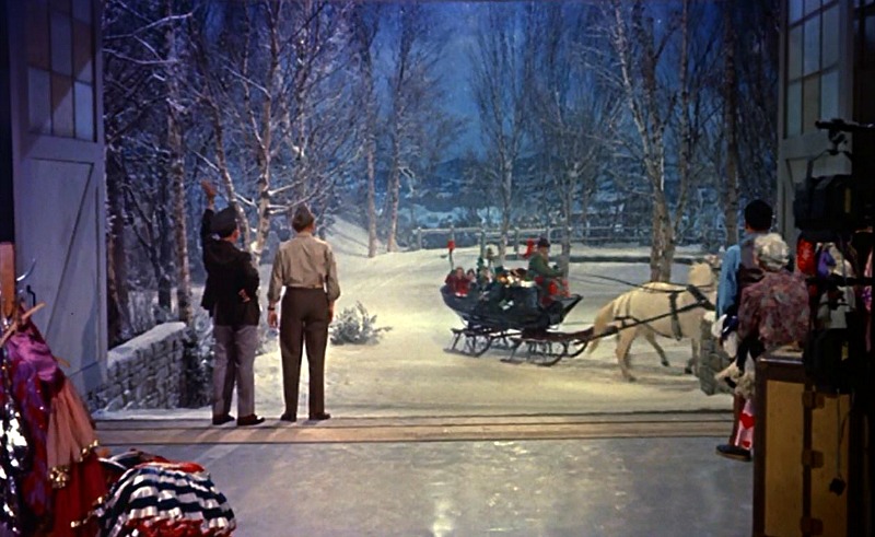 White Christmas barn door horse and sleigh snow