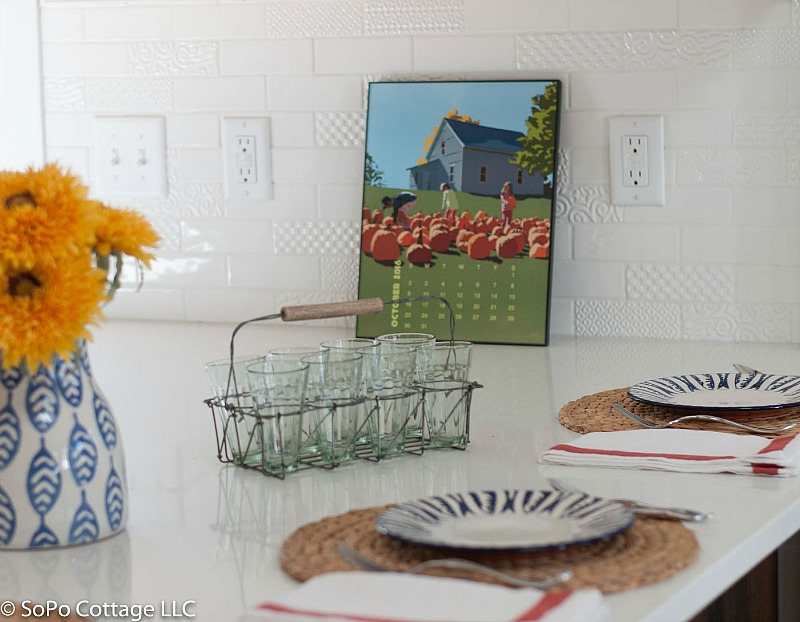 Closeup of plates on countertop in kitchen