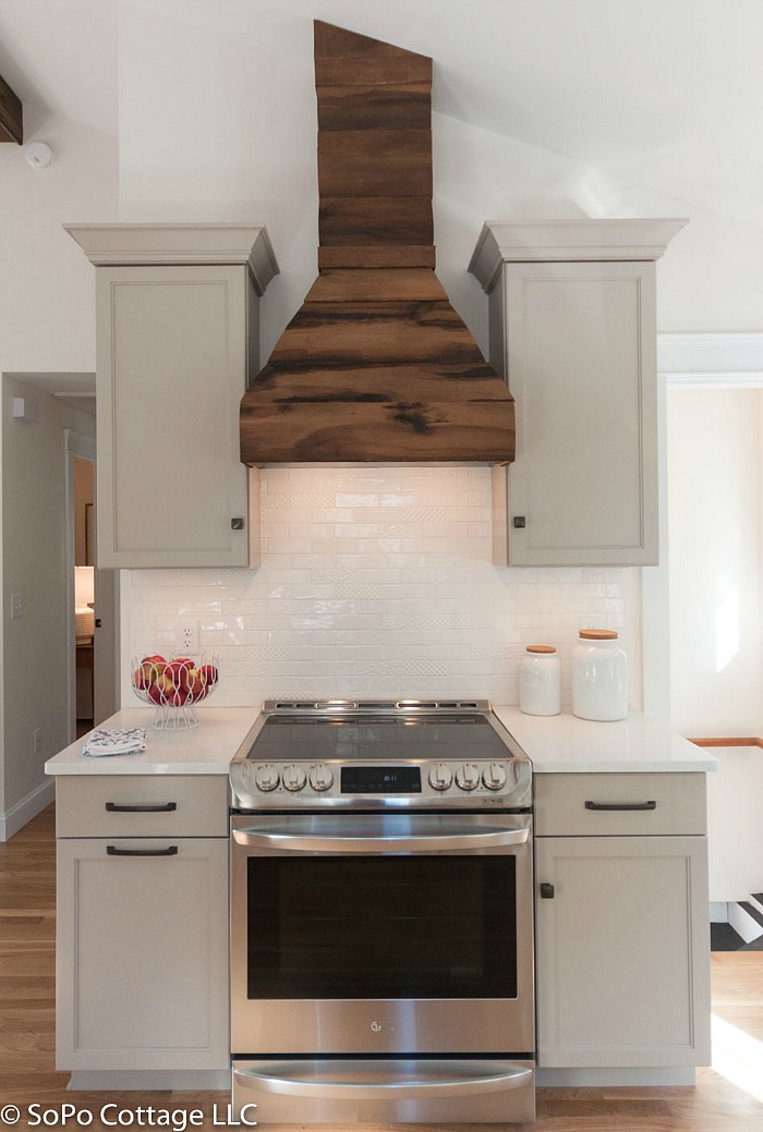 Kitchen range with wood hood