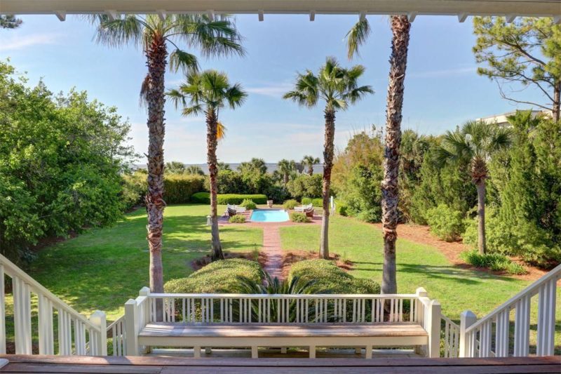 View from back of beach house of the pool