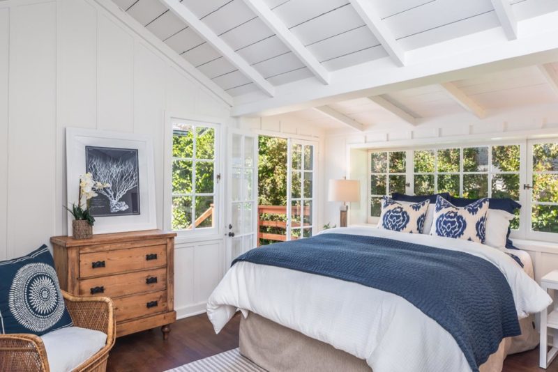 Cottage bedroom with vaulted ceiling