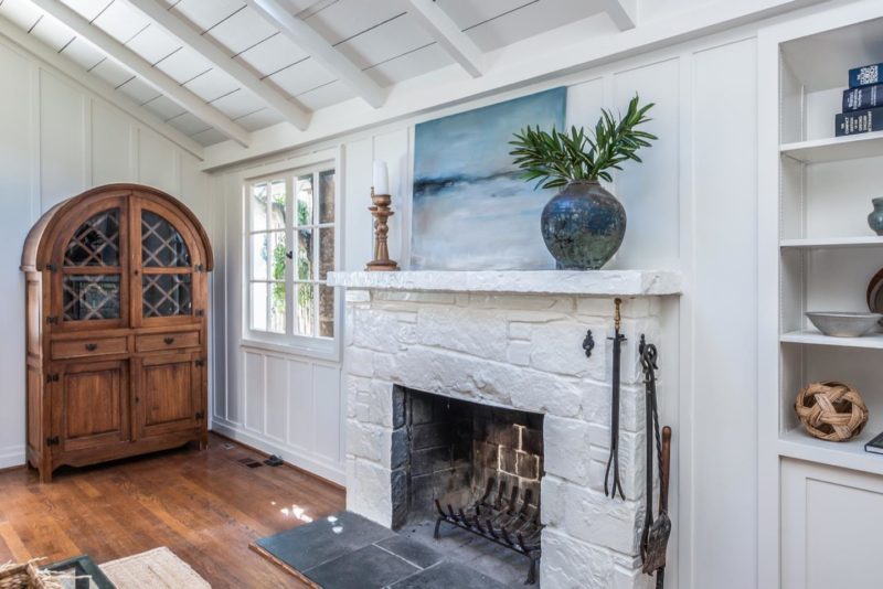 A fireplace in a living room