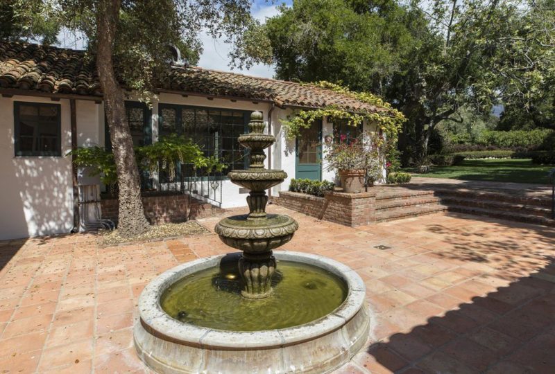 Fountain in brick courtyard