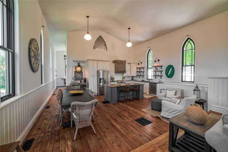 Large kitchen inside former church 