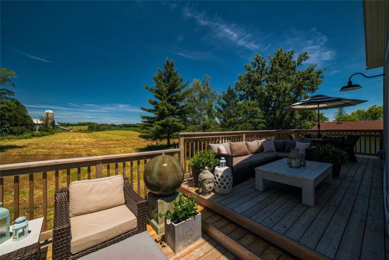 Back deck overlooking a field