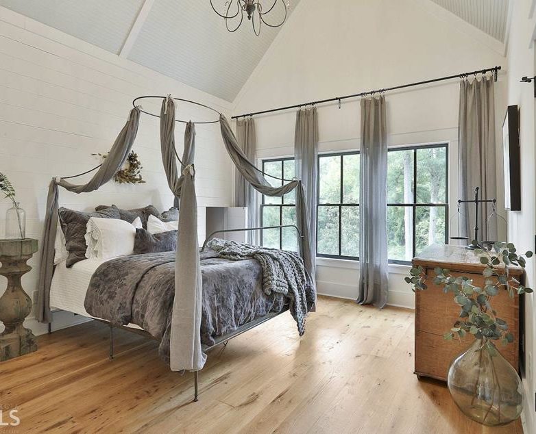 Modern Farmhouse Bedroom with Vaulted Ceiling