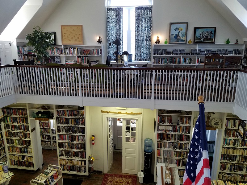 Inside Beach Haven Public Library with bookshelves