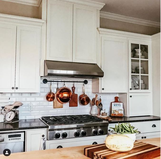 Kitchen range with copper pots