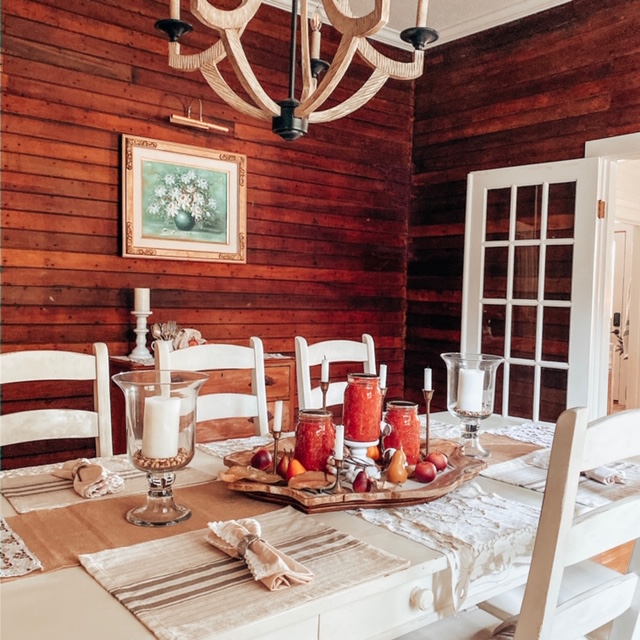 Dining room table and chairs in farmhouse