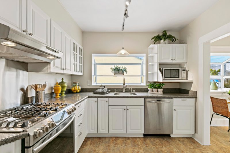 Kitchen with white cabinets