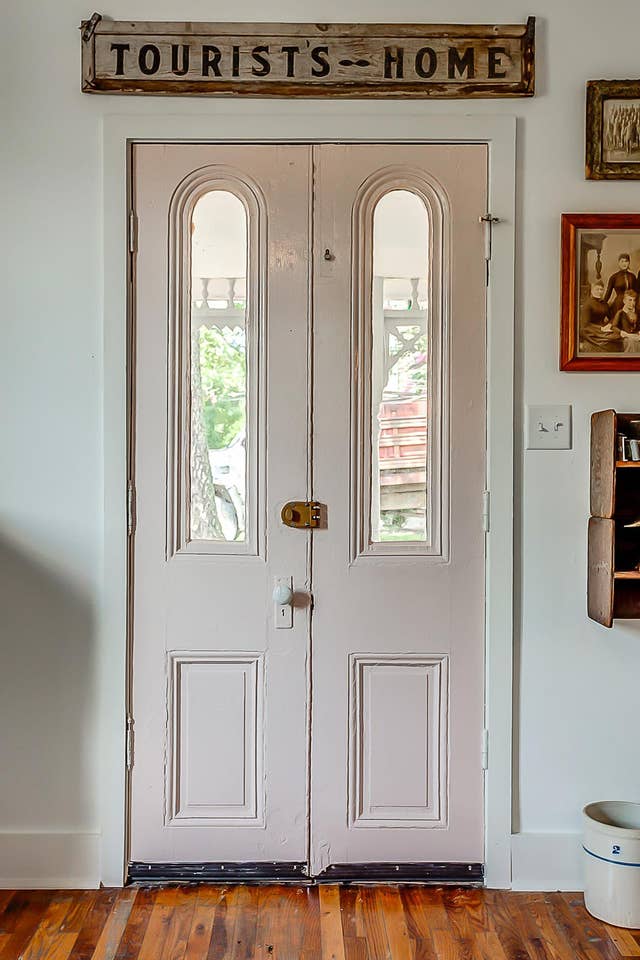 Double doors painted pink