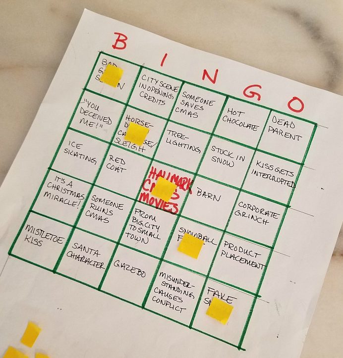 Homemade Christmas Movie Bingo Card closeup