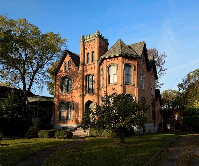 Exterior of historic brick mansion