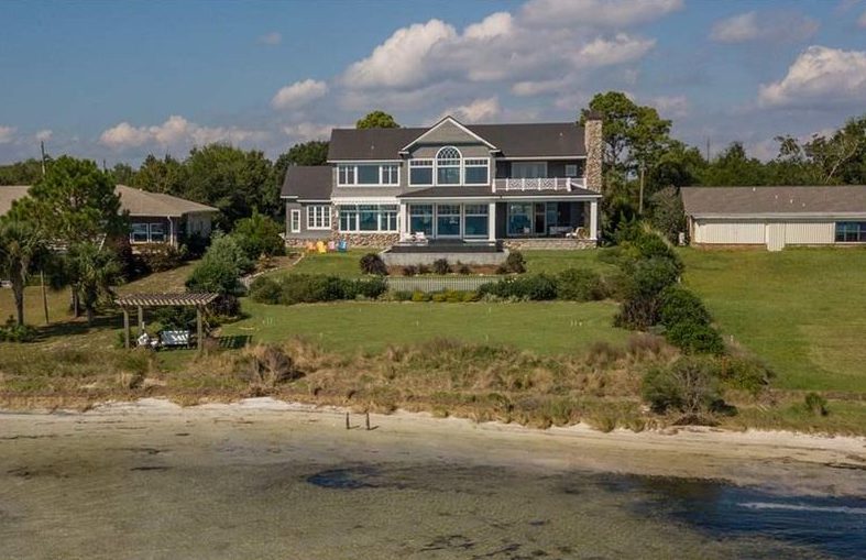 Aerial view of the back of the beach house in Pensacola, Florida