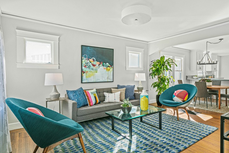 Bungalow Living Room Teal Accents