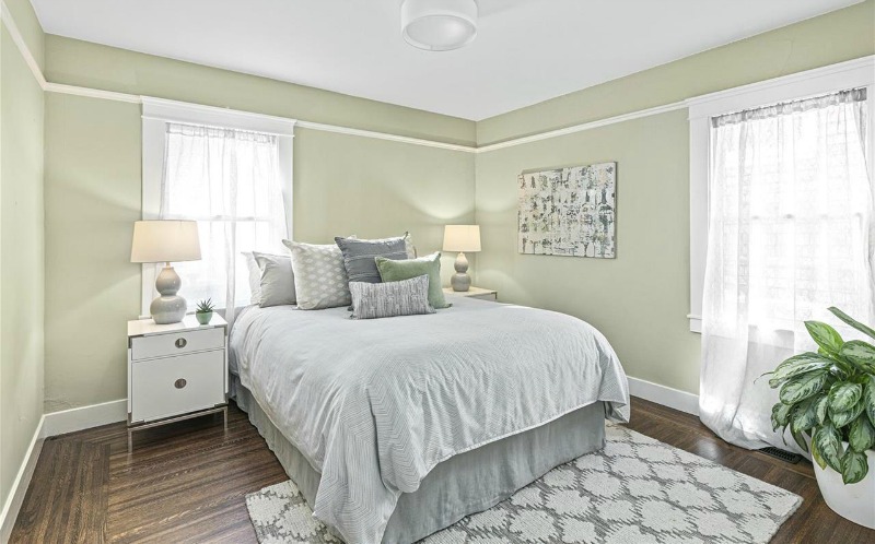 green bungalow bedroom