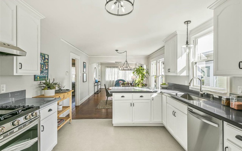 white kitchen in Berkeley bungalow