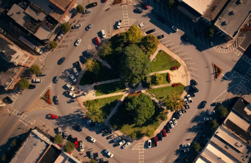 aerial view of covington town square