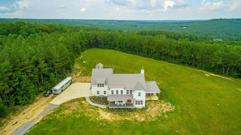 Aerial view Modern Farmhouse Signal Mountain