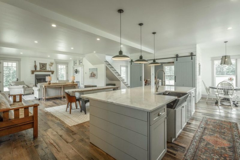 kitchen with large marble island