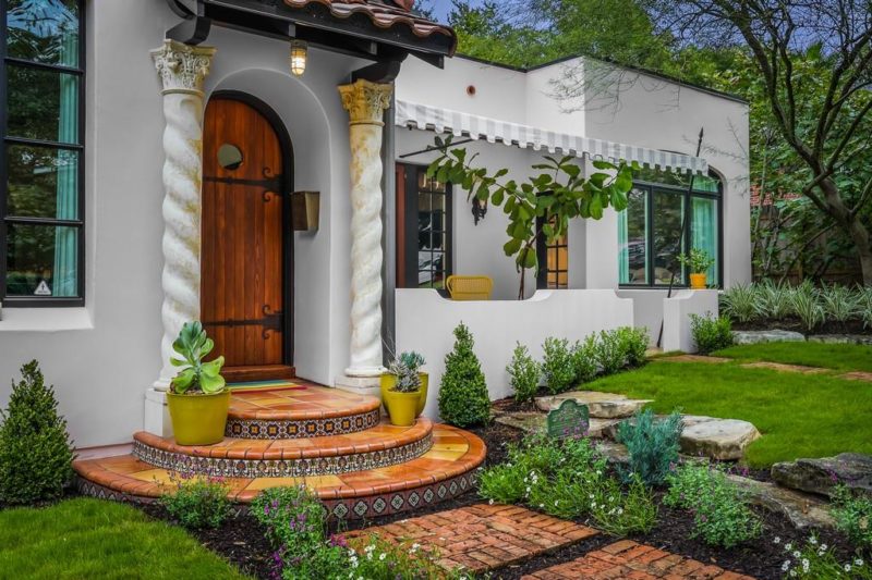 front door of Spanish Revival bungalow from the 1920s