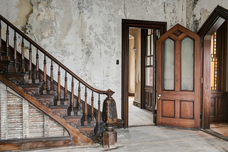 grand staircase and front door