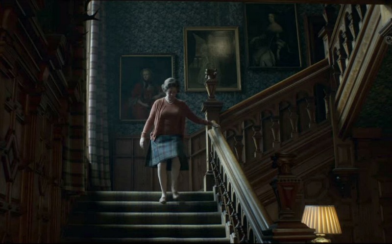 Queen Elizabeth on the staircase Balmoral