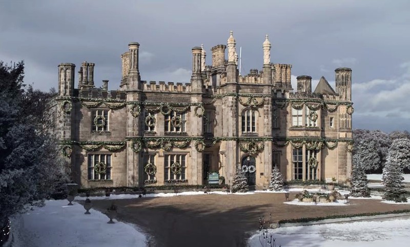 Dalmeny House Castle for Christmas in snow