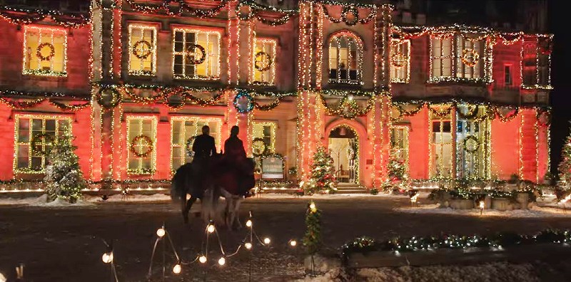 Dalmeny House castle in Christmas lights