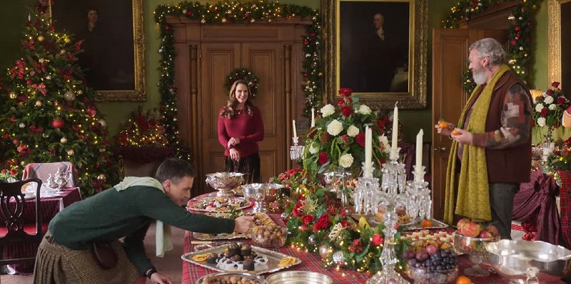 dining room table set for Christmas