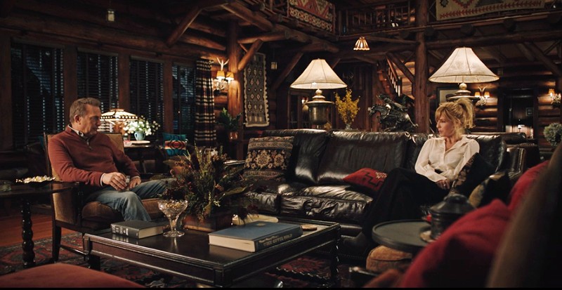 John and Beth Dutton sitting in the Great Room on Yellowstone