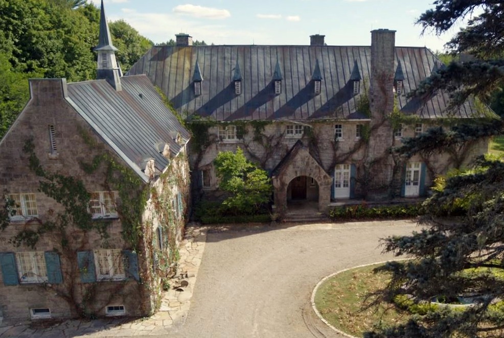 aerial view of ghosts mansion front