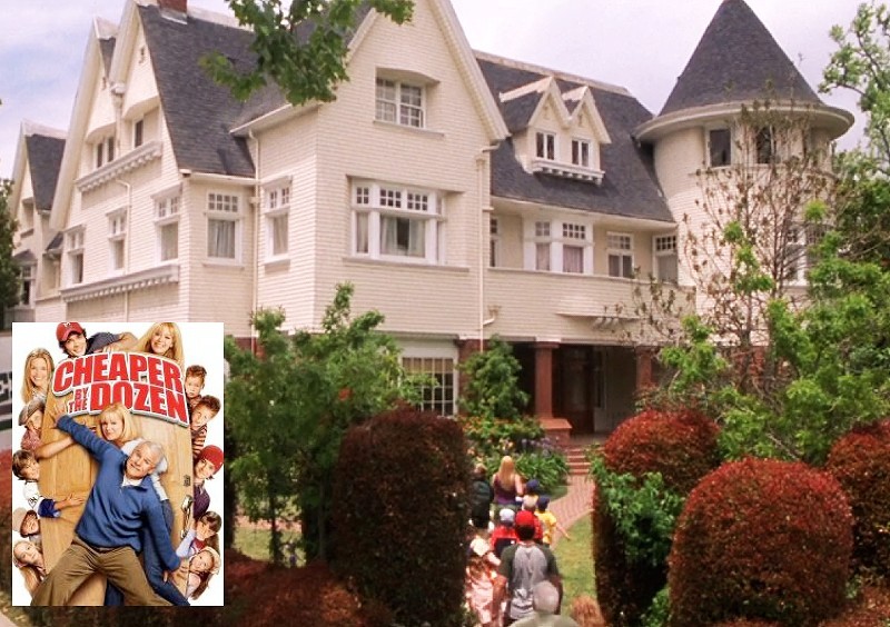 Front of large Victorian house with turret from "Cheaper by the Dozen" movie