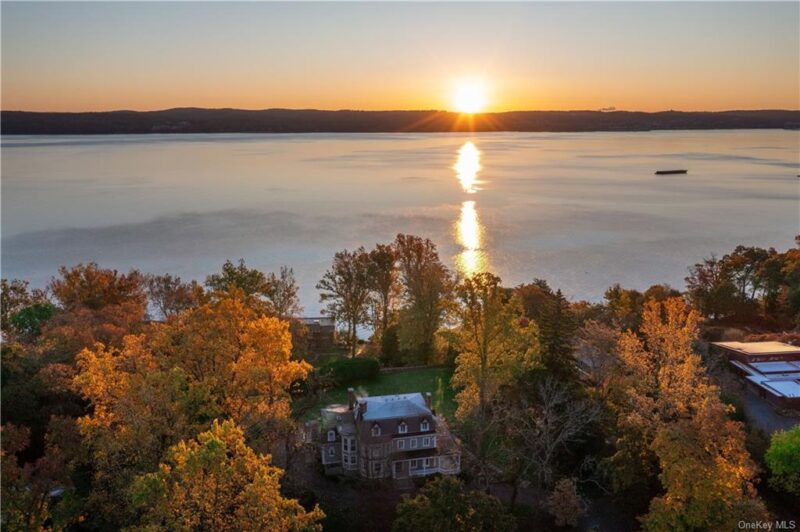 overhead view of Glenholme property and Hudson River at sunset